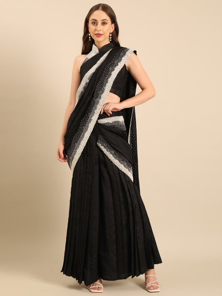 Black Bemberg Ready Saree - ASSR005