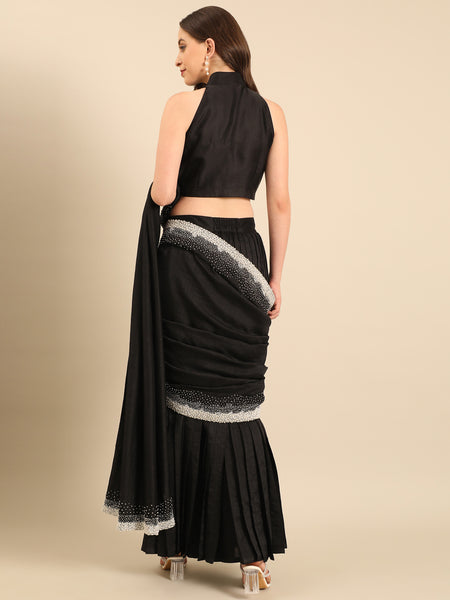 Black Bemberg Ready Saree with Blouse - ASSRSET001