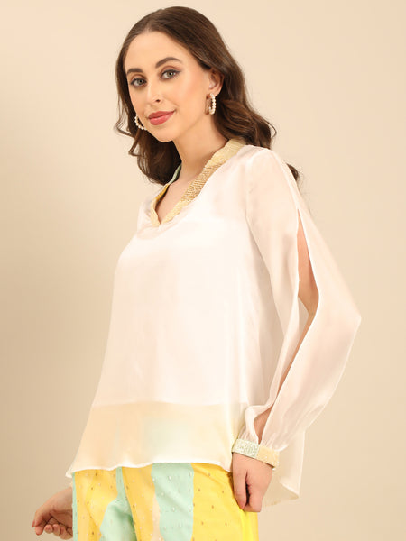 Yellow/ Ivory Muslin Cord Set  - ASCRSET056