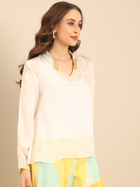 Yellow/ Ivory Muslin Cord Set  - ASCRSET056