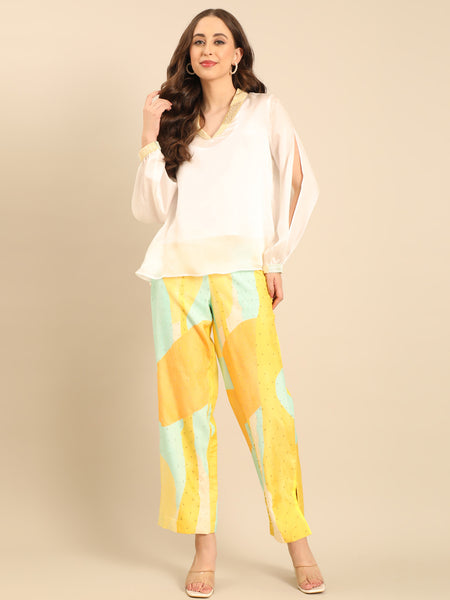 Yellow/ Ivory Muslin Cord Set  - ASCRSET056