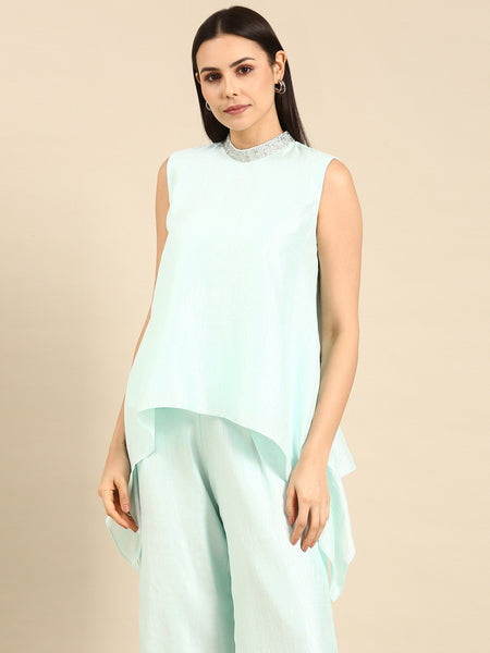 Aqua Blue Silk Short Top - ASST055