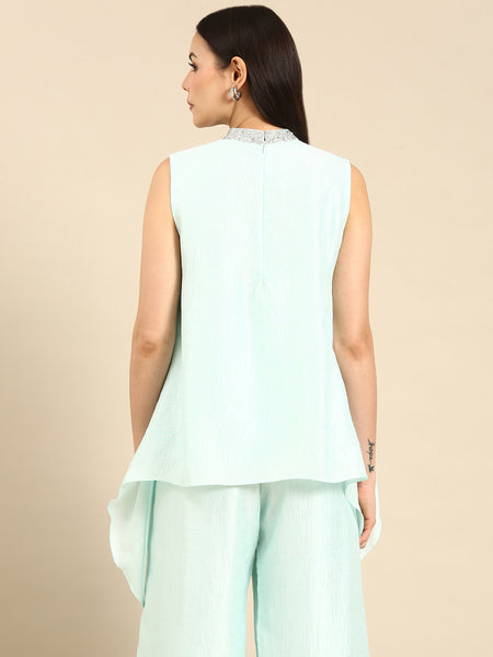 Aqua Blue Silk Short Top - ASST055