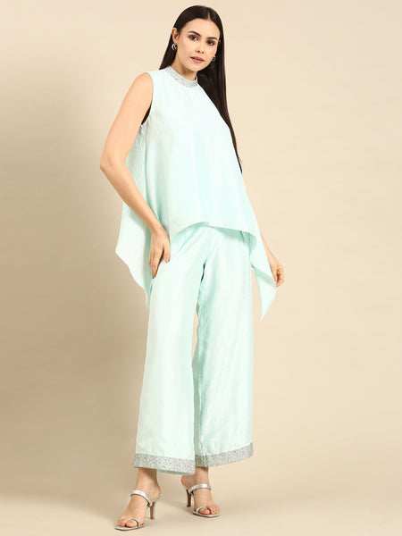 Aqua Blue Silk Short Top - ASST055