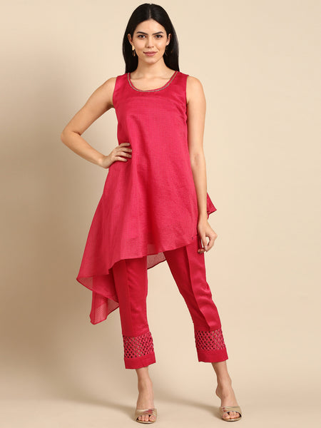 Pink Chanderi Kota Cord Set - ASCRSET021