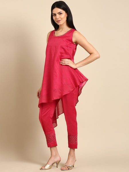 Pink Chanderi Kota Cord Set - ASCRSET021