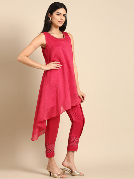 Pink Chanderi Kota Cord Set - ASCRSET021