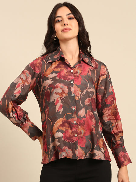 Grey Print Muslin Tops - ASST090