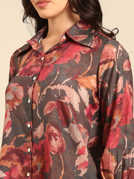 Grey Print Muslin Tops - ASST090