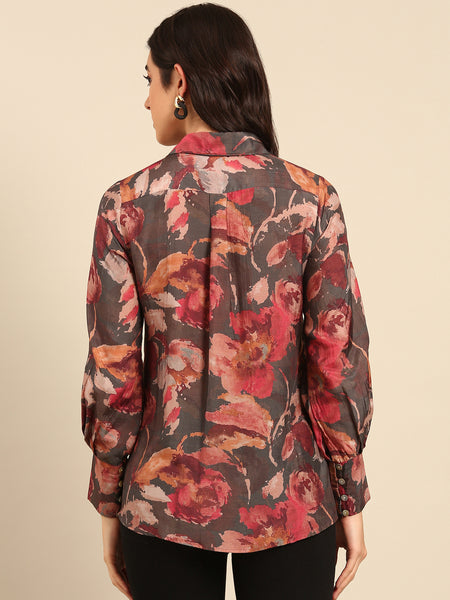 Grey Print Muslin Tops - ASST090