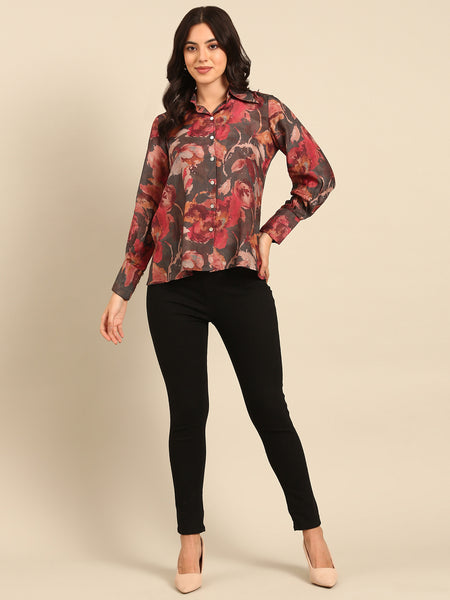 Grey Print Muslin Tops - ASST090