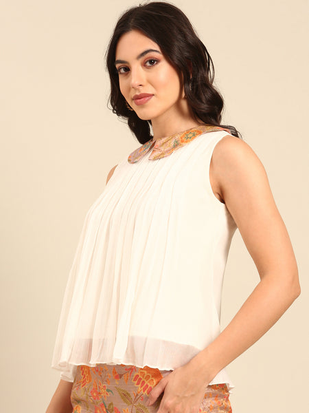 Ivory Silk Chiffon Tops - ASST091