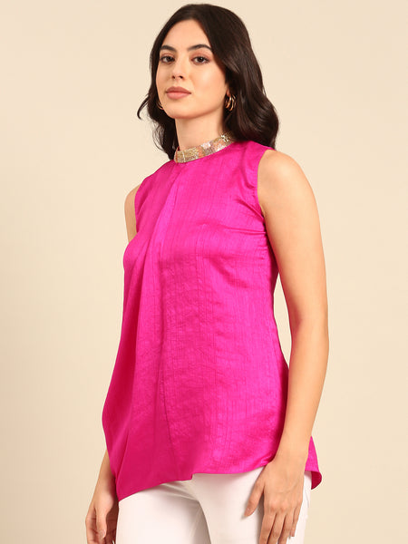 Pink Silk Chiffon Slub Tops - ASST092