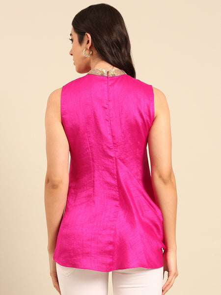 Pink Silk Chiffon Slub Tops - ASST092