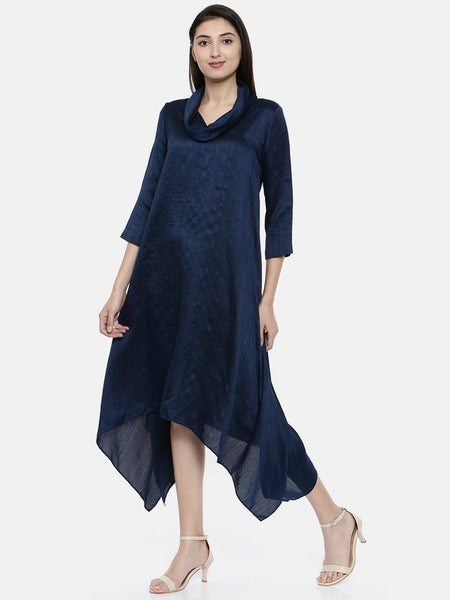 Blue Cowl Neck Dress - AS0136 - Asmi Shop