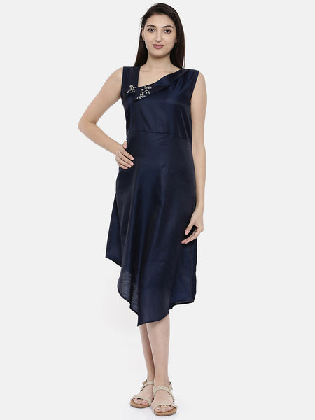 Blue Collared Embroidery Dress - AS0143 - Asmi Shop