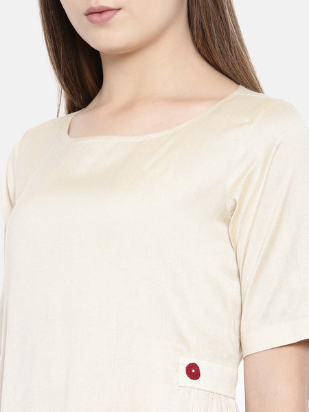 Beige Cotton Silk Classic Dress - AS0163 - Asmi Shop