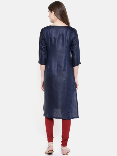 Blue Emb Linen Satin Kurta - AS0168 - Asmi Shop