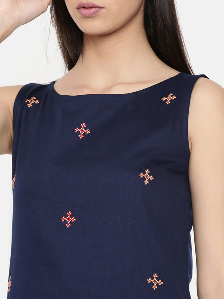 Assymetric blue dress with scattered embroidery  - AS0295 - Asmi Shop