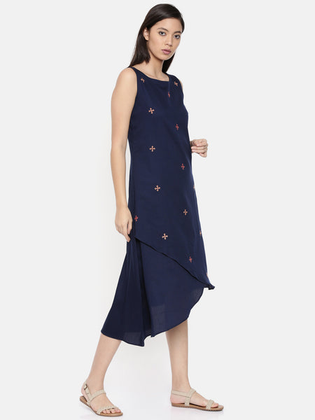 Assymetric blue dress with scattered embroidery  - AS0295 - Asmi Shop