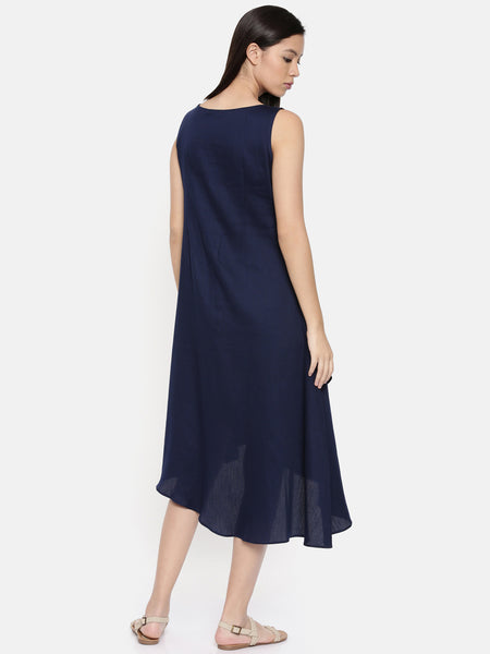 Assymetric blue dress with scattered embroidery  - AS0295 - Asmi Shop