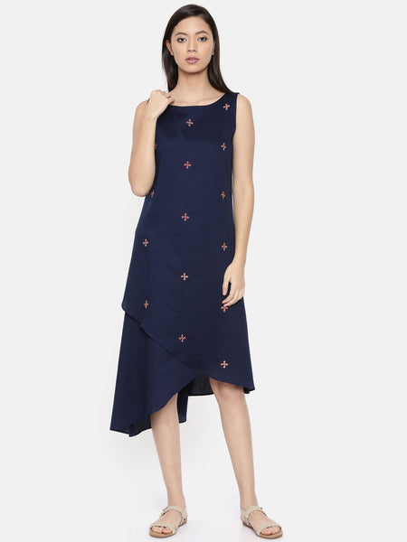 Assymetric blue dress with scattered embroidery  - AS0295 - Asmi Shop