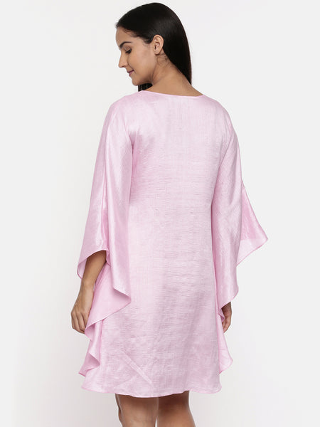 Light pink, cotton silk kaftan dress with knot embroidery - AS0309 - Asmi Shop