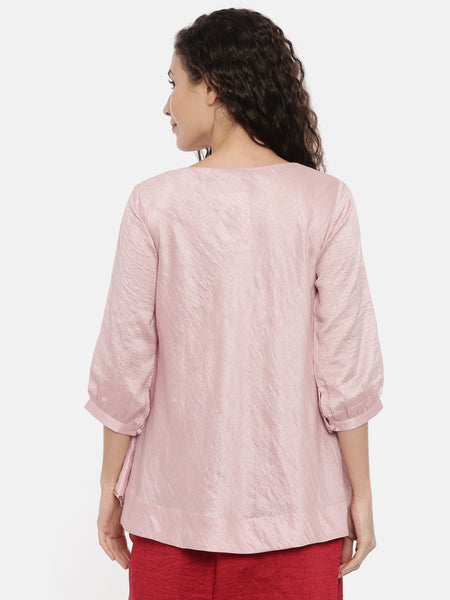 Baby Pink Embroideried Crushed Silk Top   -  AS0367
