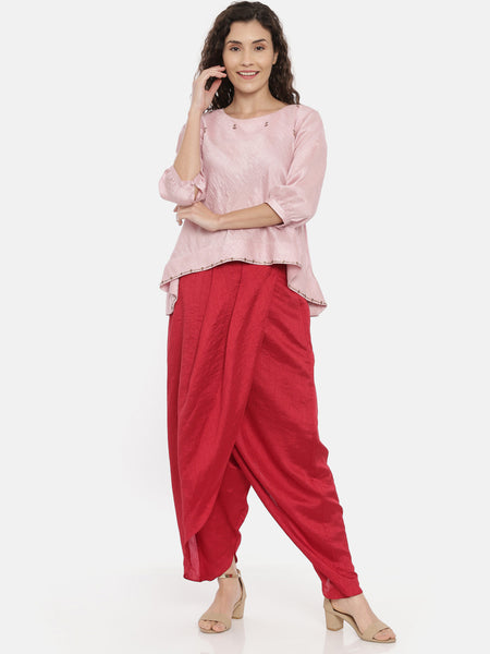 Baby Pink Embroideried Crushed Silk Top   -  AS0367