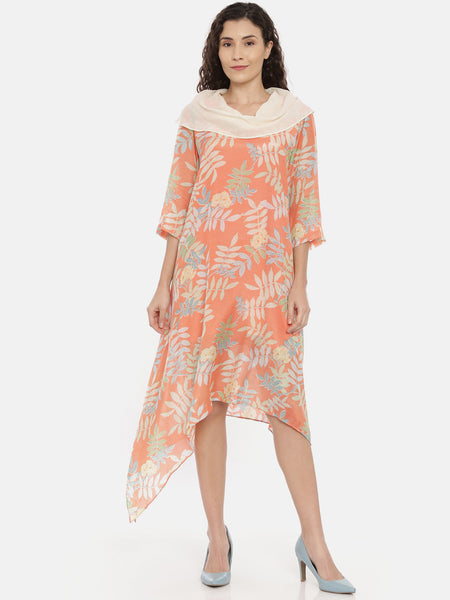 Orange cowl necked summer dress for women