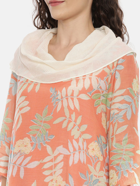 Orange cotton summer dress featuring a cowl neck