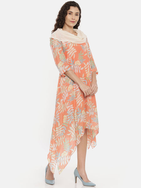Orange cowl neck designer dress for women