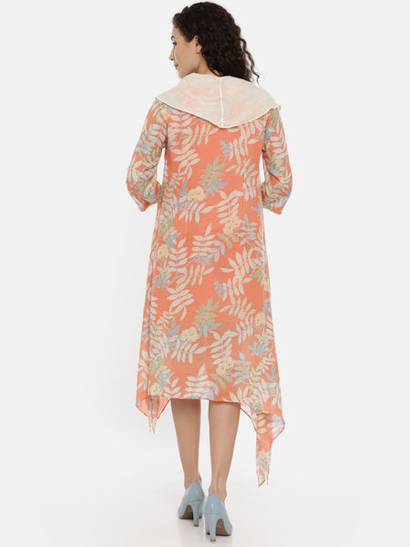 Orange cotton midi dress for summer