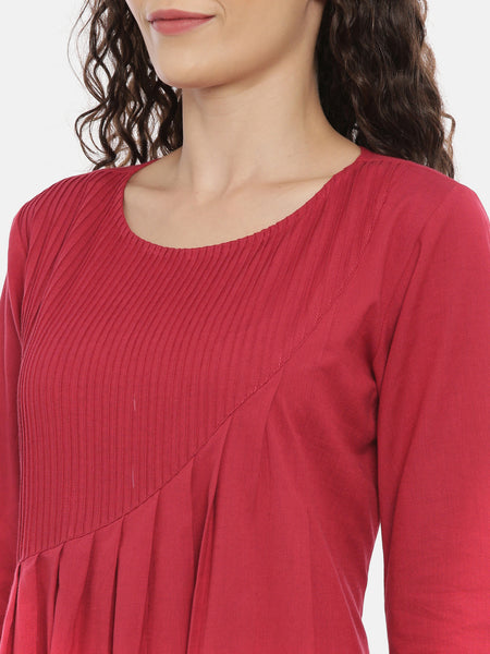 Red cotton office dress for ladies