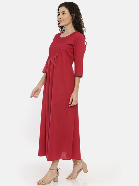 Red Malai Cotton office party dress
