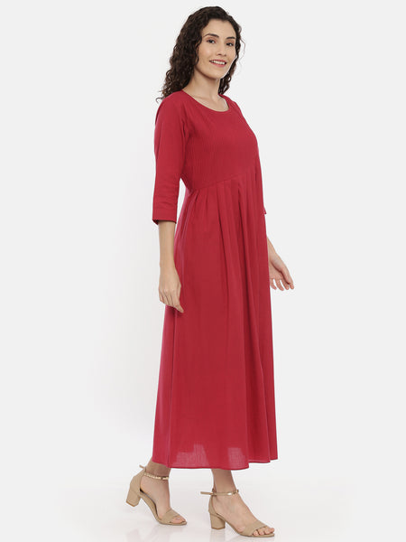 Red malai cotton office dress for girls