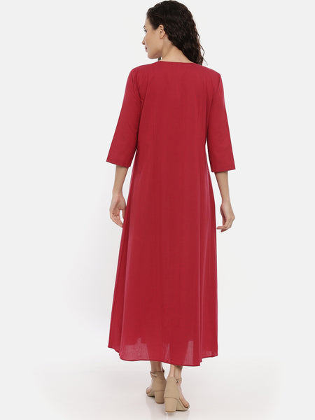 red cotton designer dress for ladies