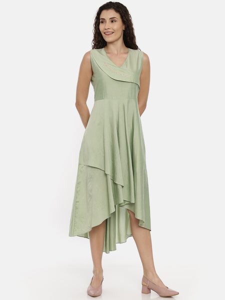 summer dresses for women - green asymmetrical cotton silk outfit