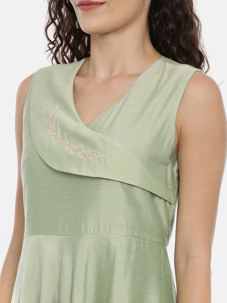 Green embroidered summer dress
