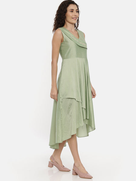 dress for brother wedding in summer - asymmetrically cut green cotton