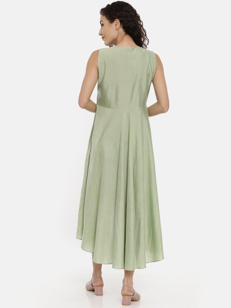 Green cotton midi dress for summer