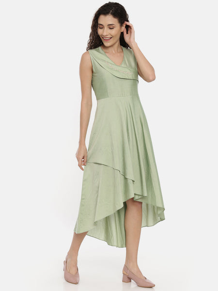 green asymmetrical summer cotton dress for ladies