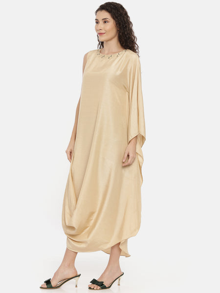Beige Linen Satin Cowl Dress -  AS0429