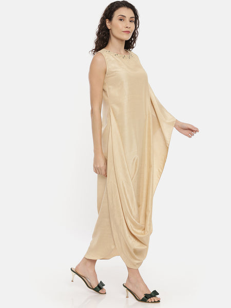 Beige Linen Satin Cowl Dress -  AS0429