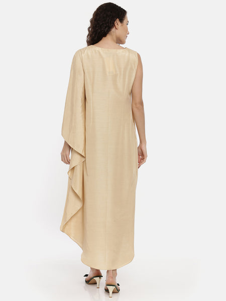 Beige Linen Satin Cowl Dress -  AS0429