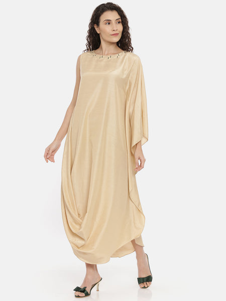 Beige Linen Satin Cowl Dress -  AS0429