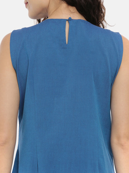 Blue Cotton Asymmetrical Dress - AS0438