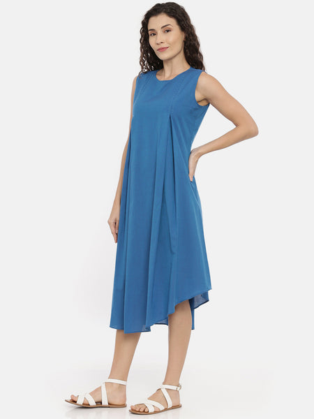 Blue Cotton Asymmetrical Dress - AS0438