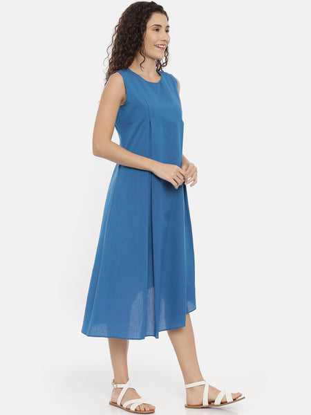 Blue Cotton Asymmetrical Dress - AS0438