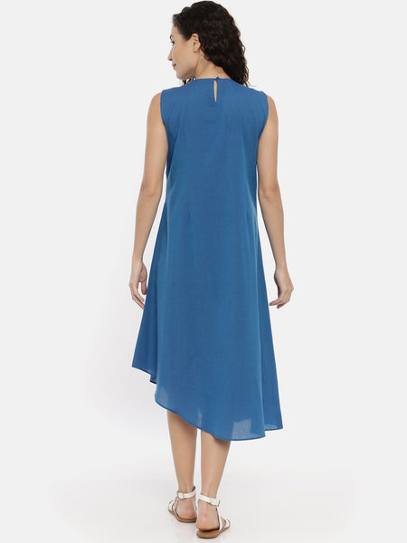 Blue Cotton Asymmetrical Dress - AS0438